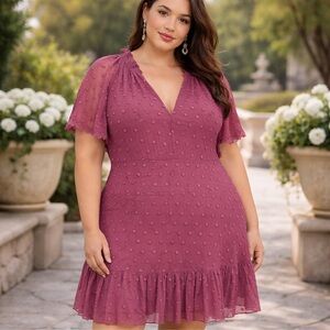 Rebecca Taylor Purple Polished Swiss Dot Embroidered Dress Size 16 NWT